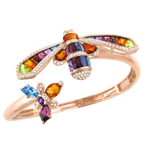 BELLARRI Queen Bee Bangle - 14kt Rose Gold, genuine Diamonds, genuine Multi Color Gemstones