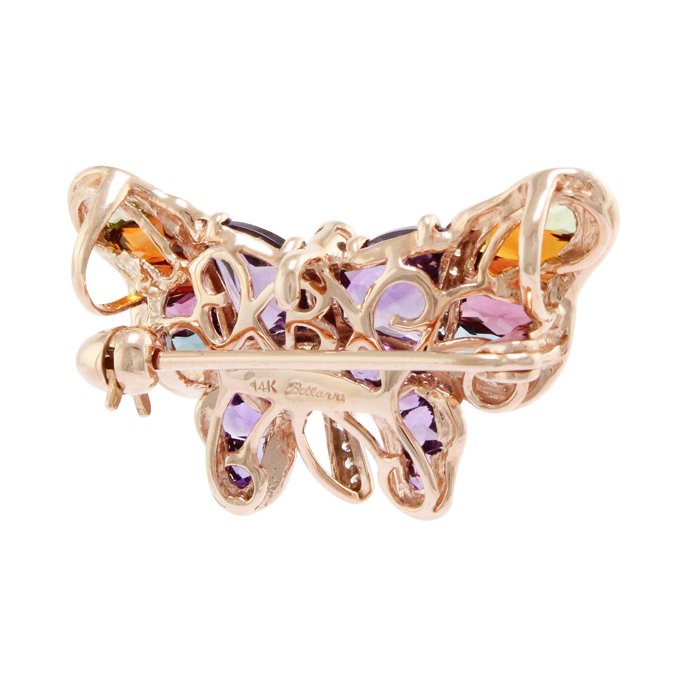BELLARRI Madame Butterfly - Brooch / Pin / Rose Gold / Multi Color -  view of back side