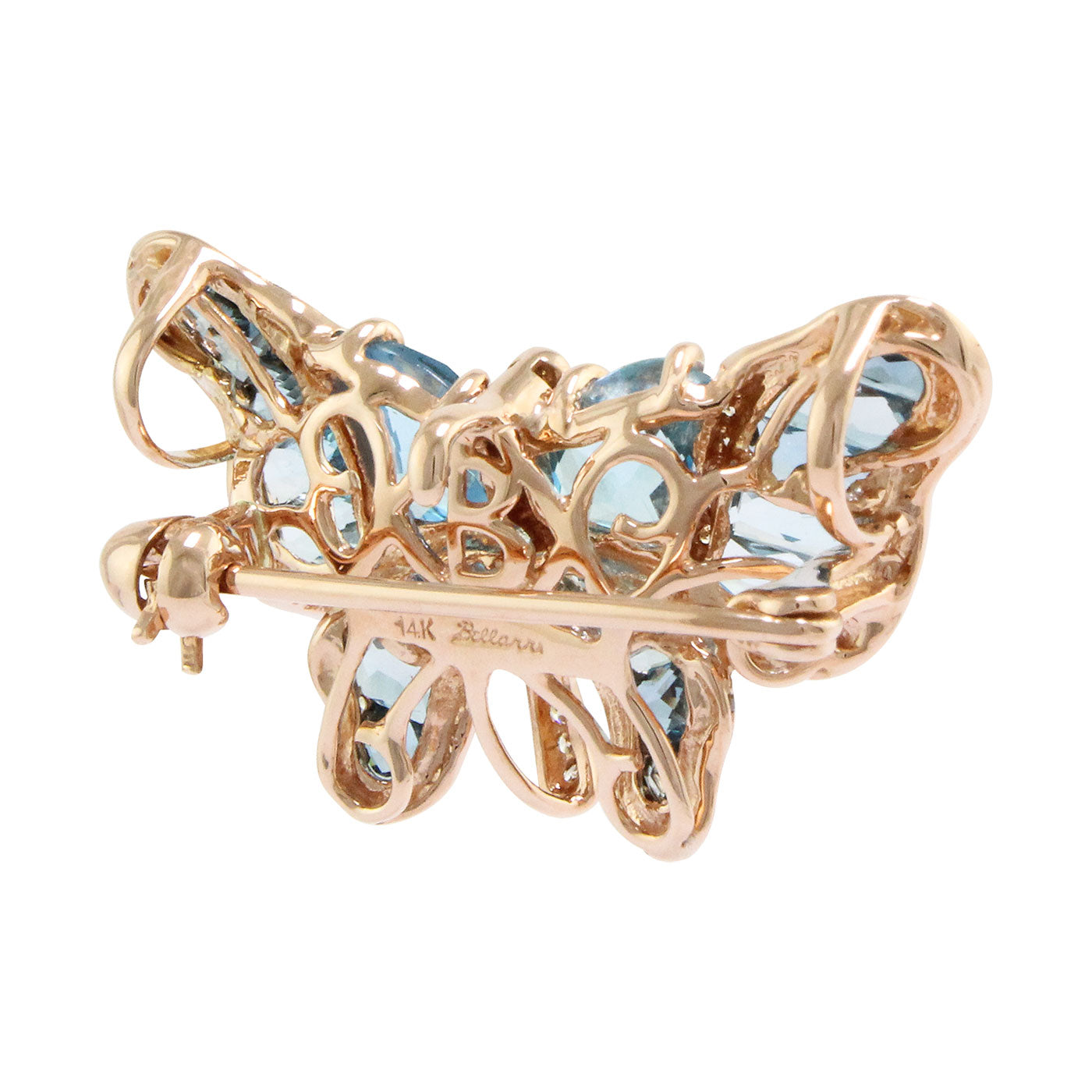 BELLARRI Madame Butterfly - Brooch / Pin / Blue Topaz / Rose Gold view of back